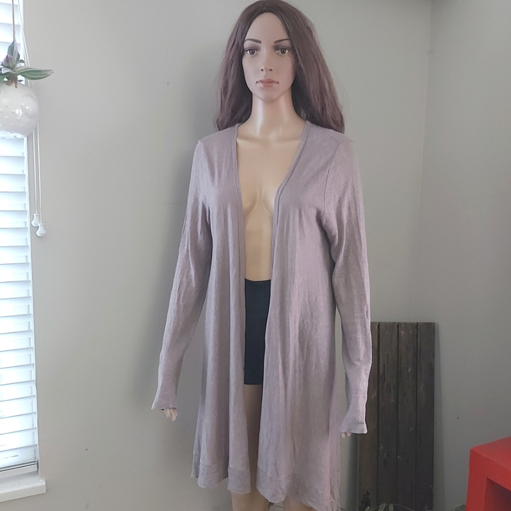 Artisan NY taupe tan blush long 100% linen cardigan sweater lightweight